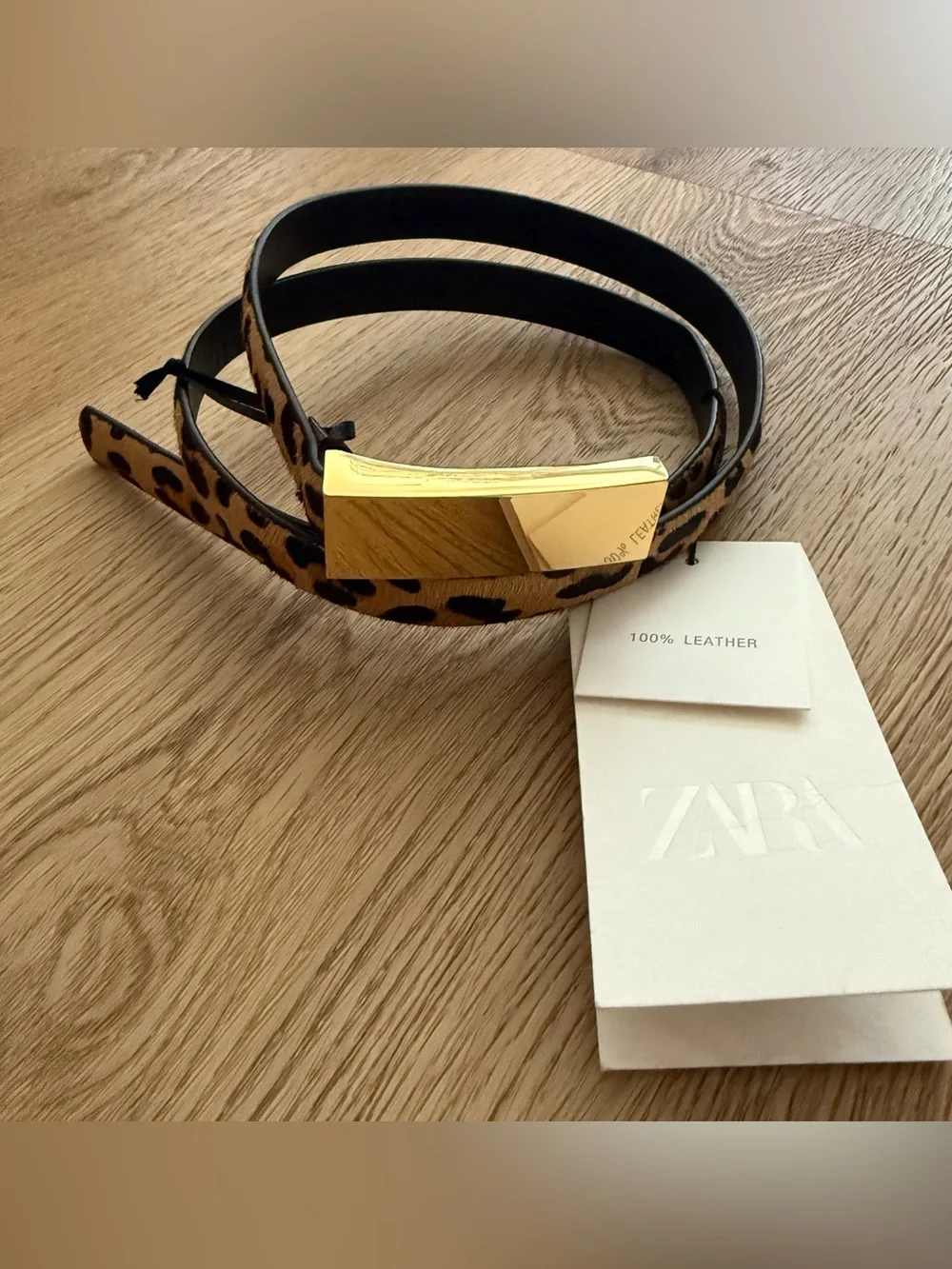 ZARA Leather leopard textured belt and gold buckle